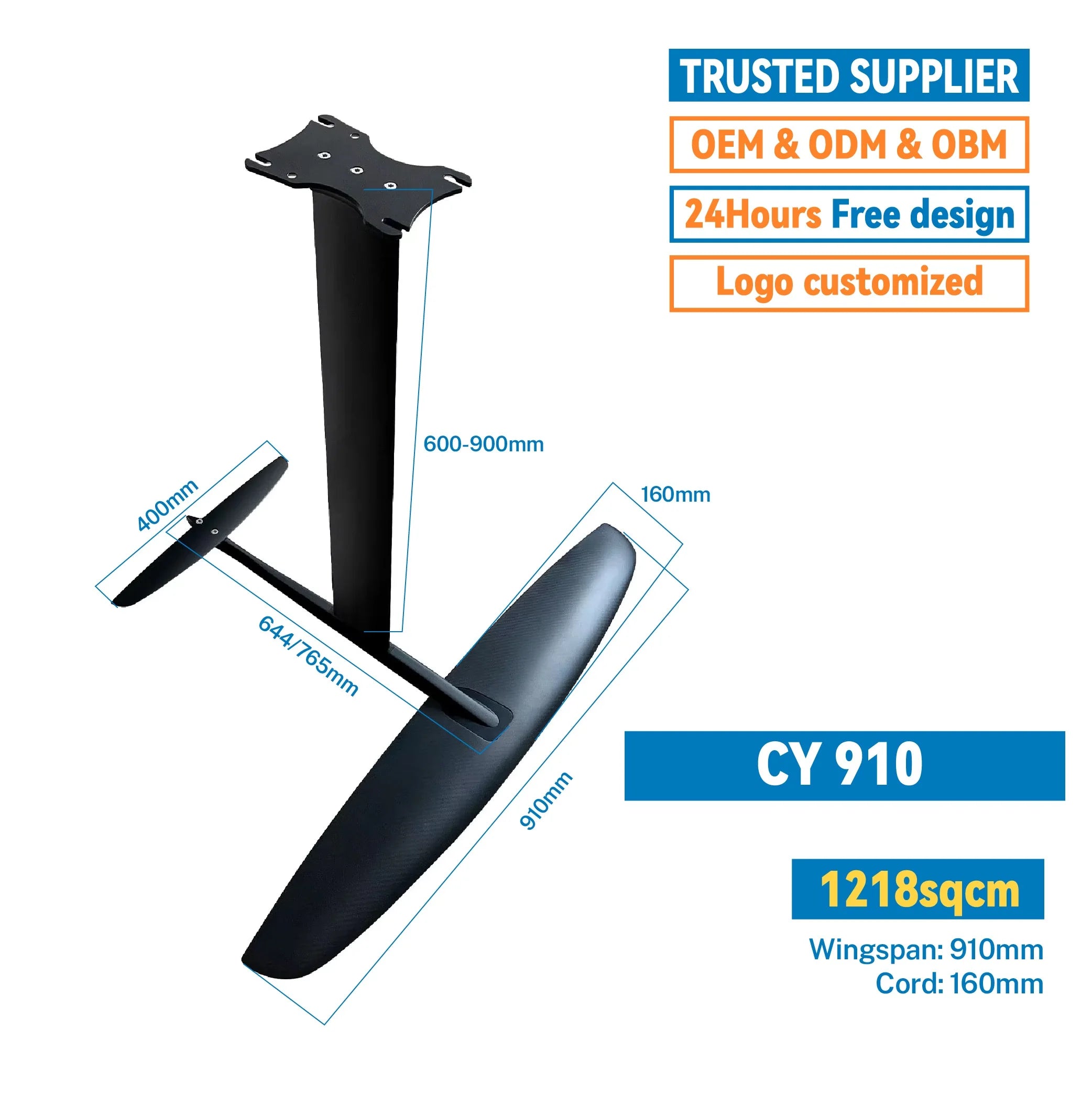 OEM CY-910 High Quality Carbon Fiber Surf Hydrofoil Customizable Logo Hot Sell Free Design Foil for Ocean Waters Offshore Use
