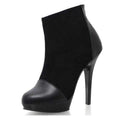 Women's large thin heel round head black 13 cm high heels large women's short boots combat boots platform boots