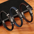 Wholesale Luxury Stainless Steel Accessories Genuine Leather Magnetic Men Bracelet Woven Couple Bracelet Jewelry Gifts
