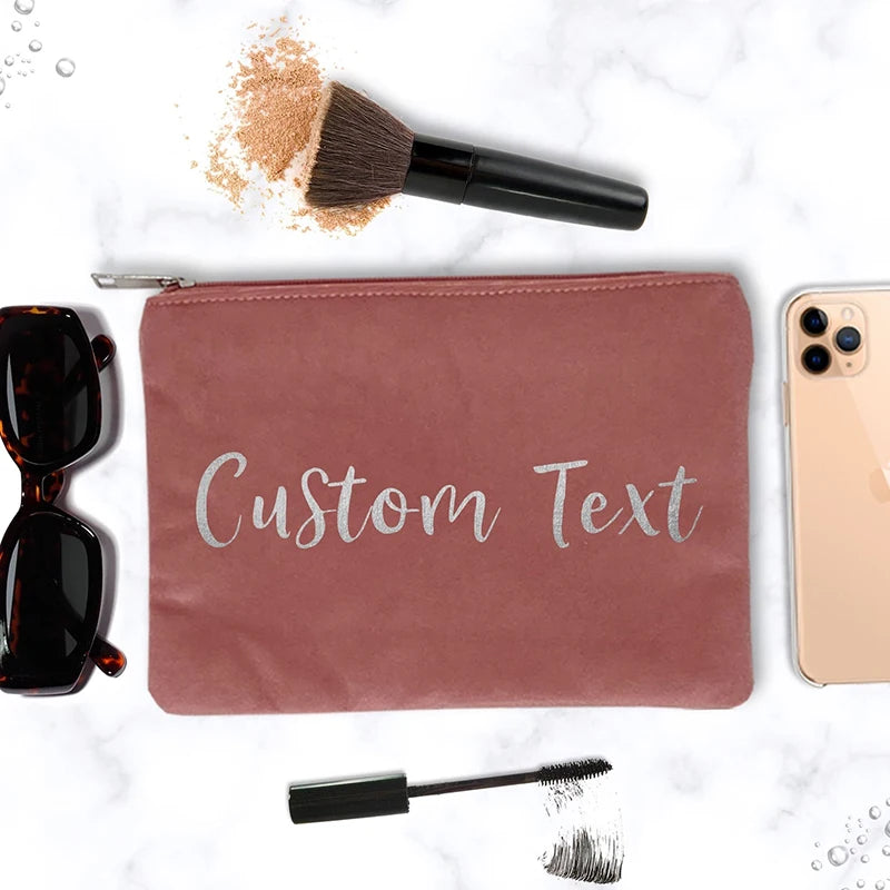 Luxury Custom Logo Velvet Zipper Makeup Case Portable Travel Cosmetic Packing Flannel Storage Bag