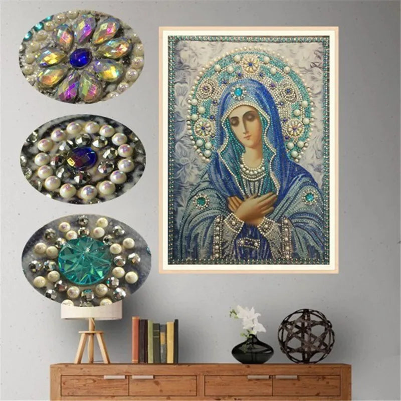 5D Shaped Diamond Painting Virgin Mary Mosaic & Cross Stitch Embroidery Home Decor DIY Gift for Children
