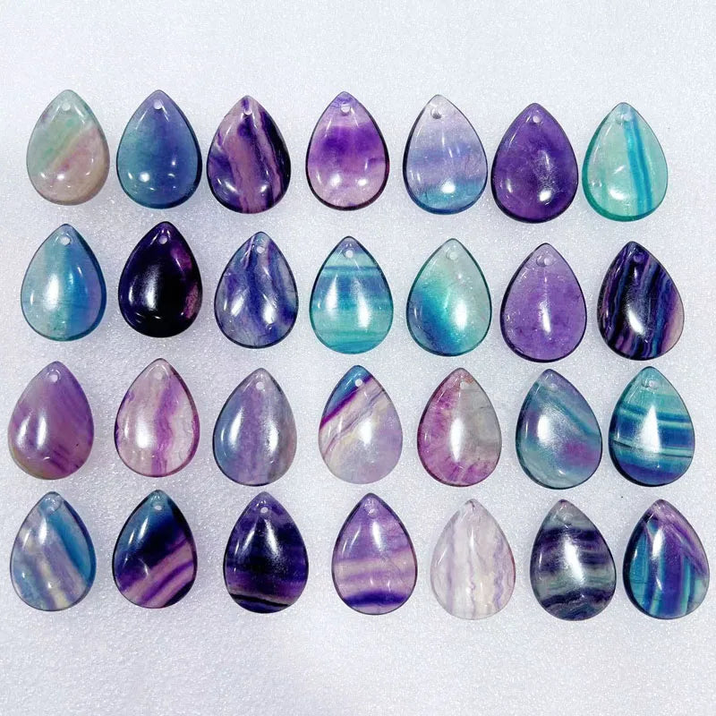 Natural Semi-precious Stone Drop Shape Rainbow Fluorite Pendant