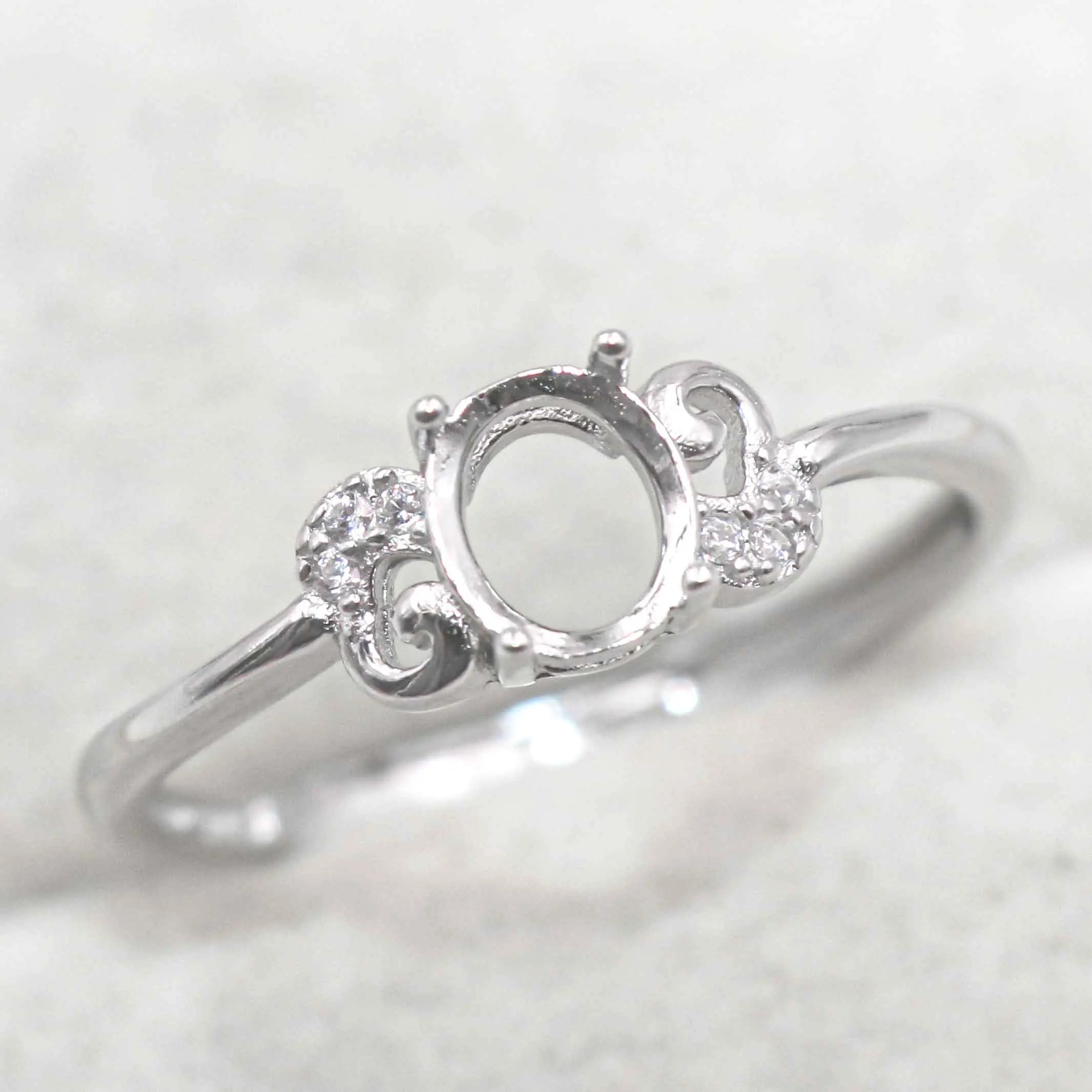 Sterling Silver 5*6mm Semi Mount Ring Frame Empty Blank Support Claw Setting S925 Base Holder Without Center Stone for DIY Inlay