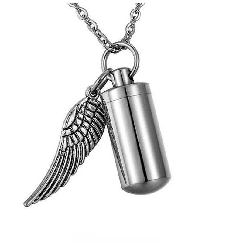 Necklace for Ashes Cremation Jewelry for AshesStainless Steel Cremation Jewelry for Women MenMemorial Necklace Angel Cylinder