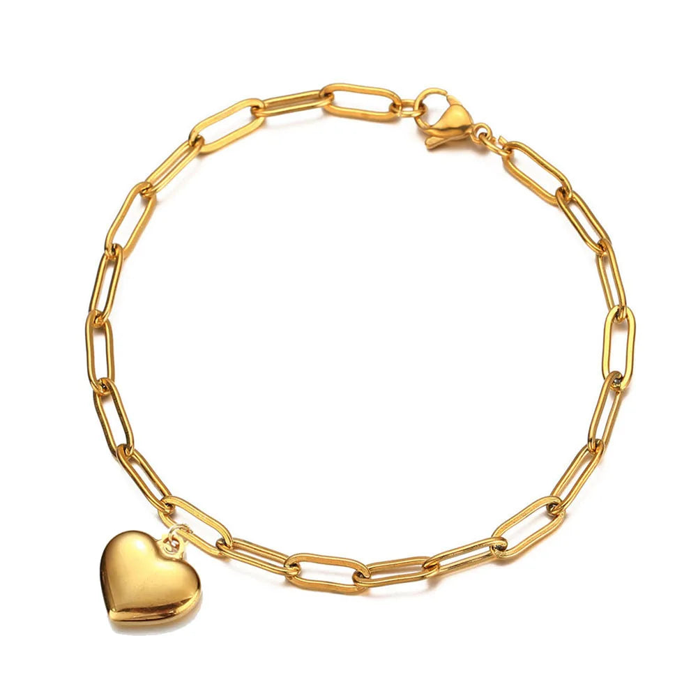 Hainon Fashion 4mm Heart Bracelets Bangles Geometric Square 20cm Stainless Steel Bracelet Anklet Women Jewelry Wholesale