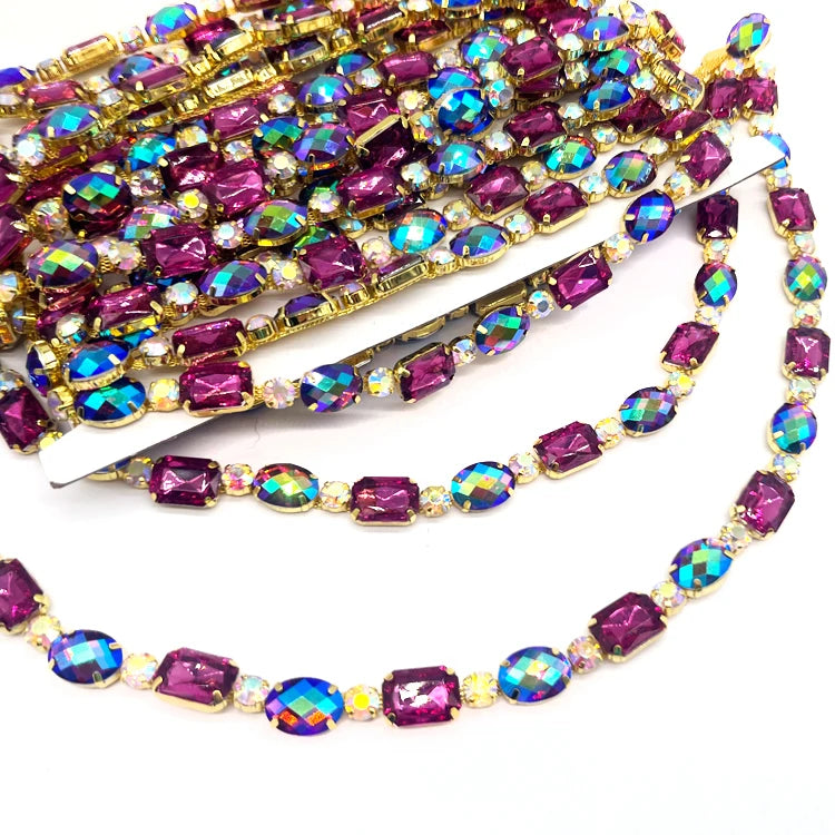 Customized Fashion Colorful Glass Crystal Rhinestone Trimming for Diamond Wedding Belt Garments Accessories