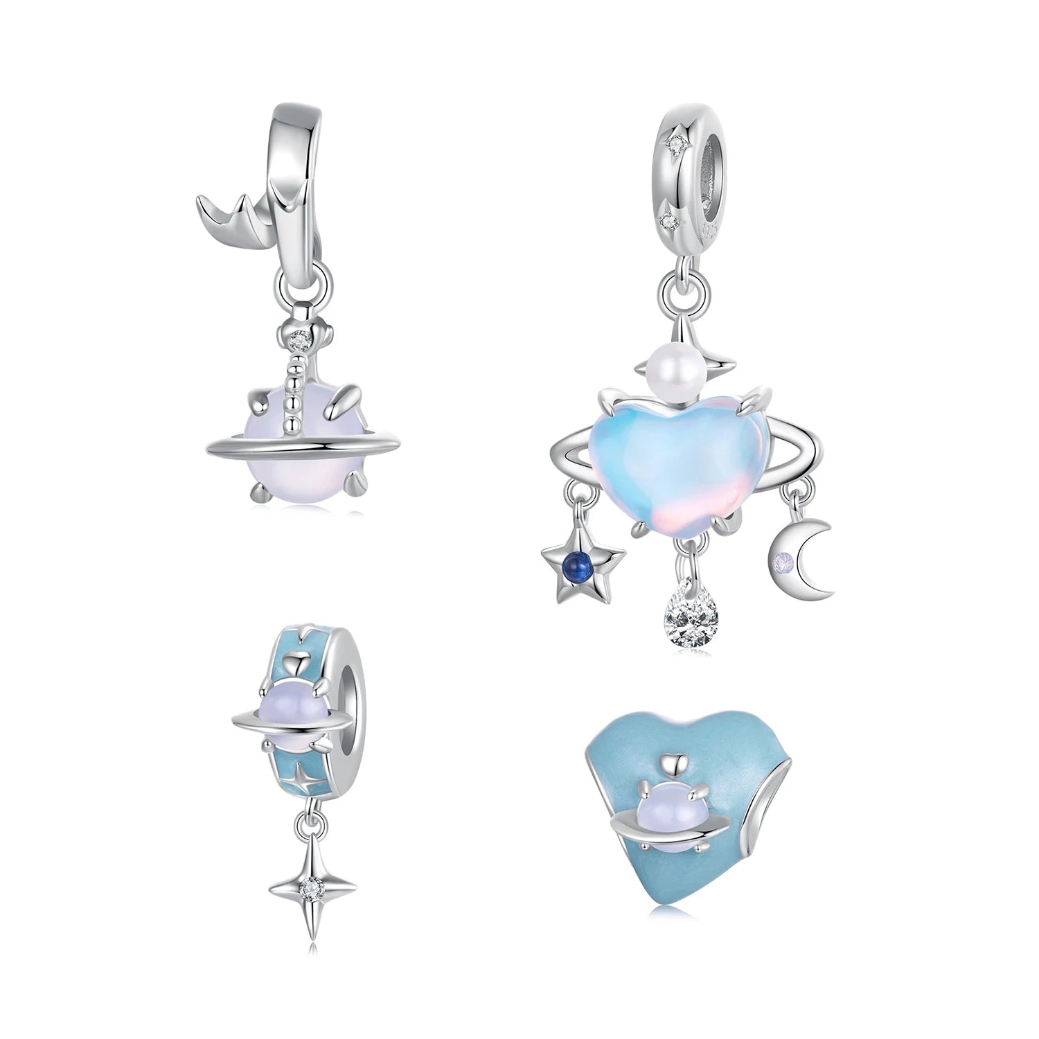Fashion Trendy 925 Silver Romantic Bule Planet Series Star Planet /Spacer Beads Pendant Bracelet Necklace Diy
