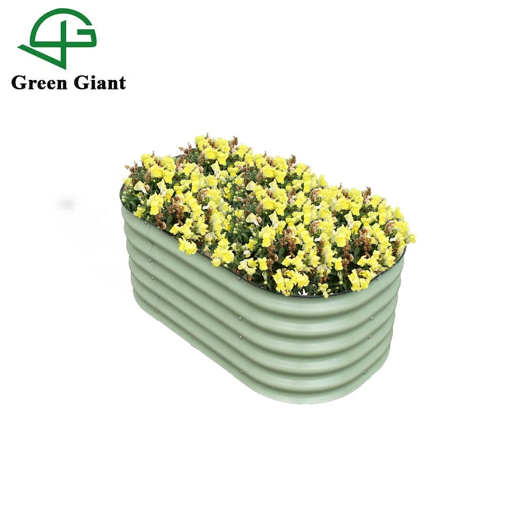 Vegetable Flowers Planter Box 17" Tall 2-In-1 Green Modular Corrugated Metal Raised Garden Bed Kit