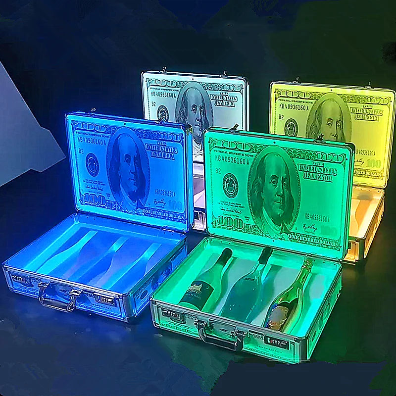 100 USD DOLLAR MONEY LED Bottle Presenter 3 Bottles Glorifier Box Champagne Bottle Carrier Case for Night Club Party