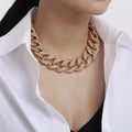Vintage Gold Exaggerated Plastic Necklace Acrylic Hole Drill Handmade Fried Dough Twist Thick Women's Geometric Cross Chain Gift