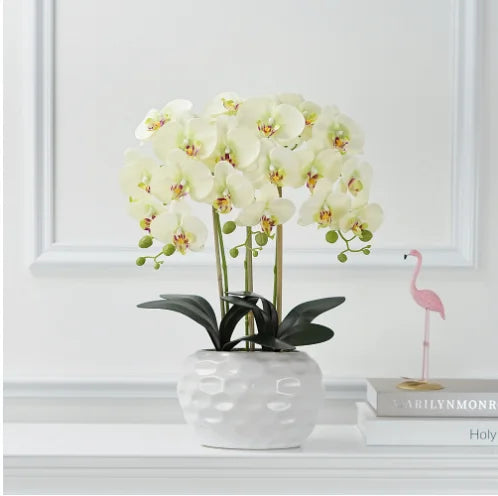 White Artificial Orchid Gold Vase Festive Christmas Graduation Easter New Year Flower Arrangement Faux White Flowers Gold Pot