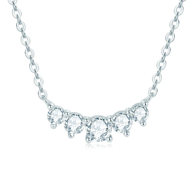 Curve Bar Smiling Pendant Necklace with Moissanite Link Chain Trendy Gift Jewelry Platinum S925 Silver for Women by R.GEM.