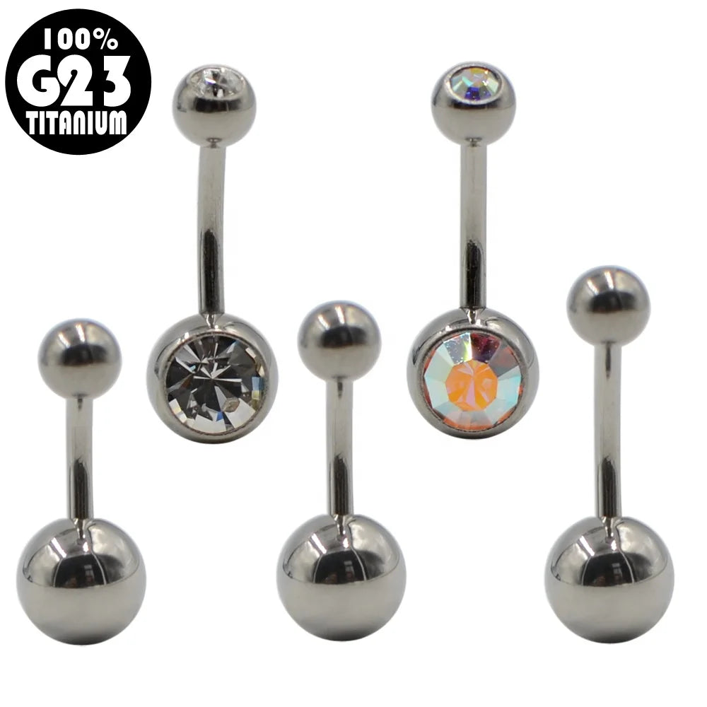 G23 Basic Style Button Body Piercing Jewelry Solid Titanium Ball Curvy Belly Navel Ring 14G for Weddings