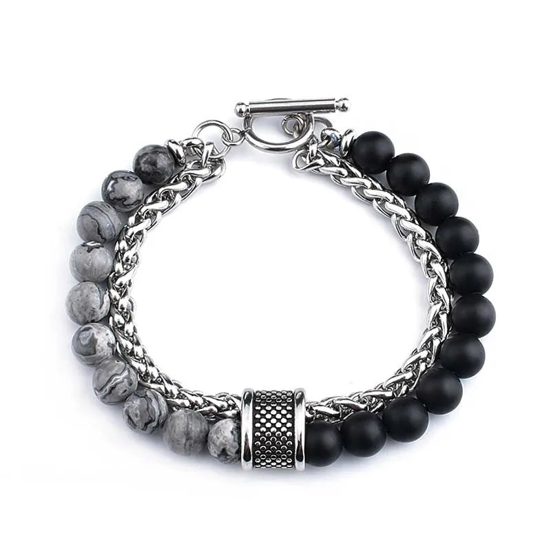 Wholesale New Men's Jewelry Silver Plated Stainless Steel Tiger Eye Stone Fashion Beaded Bracelet