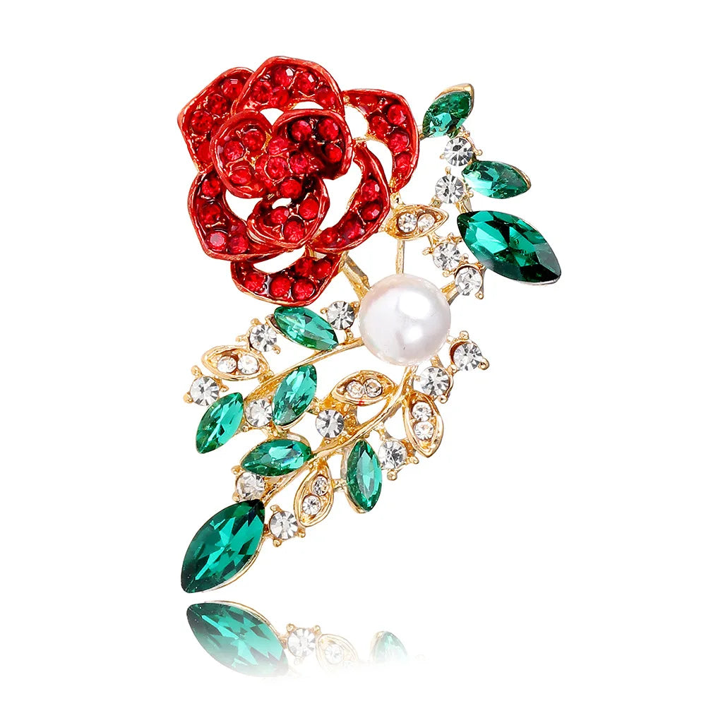 DRAL1055 Fashion Rhinestones Flower Brooches Women Rose Flower Brooch Pin Wholesale