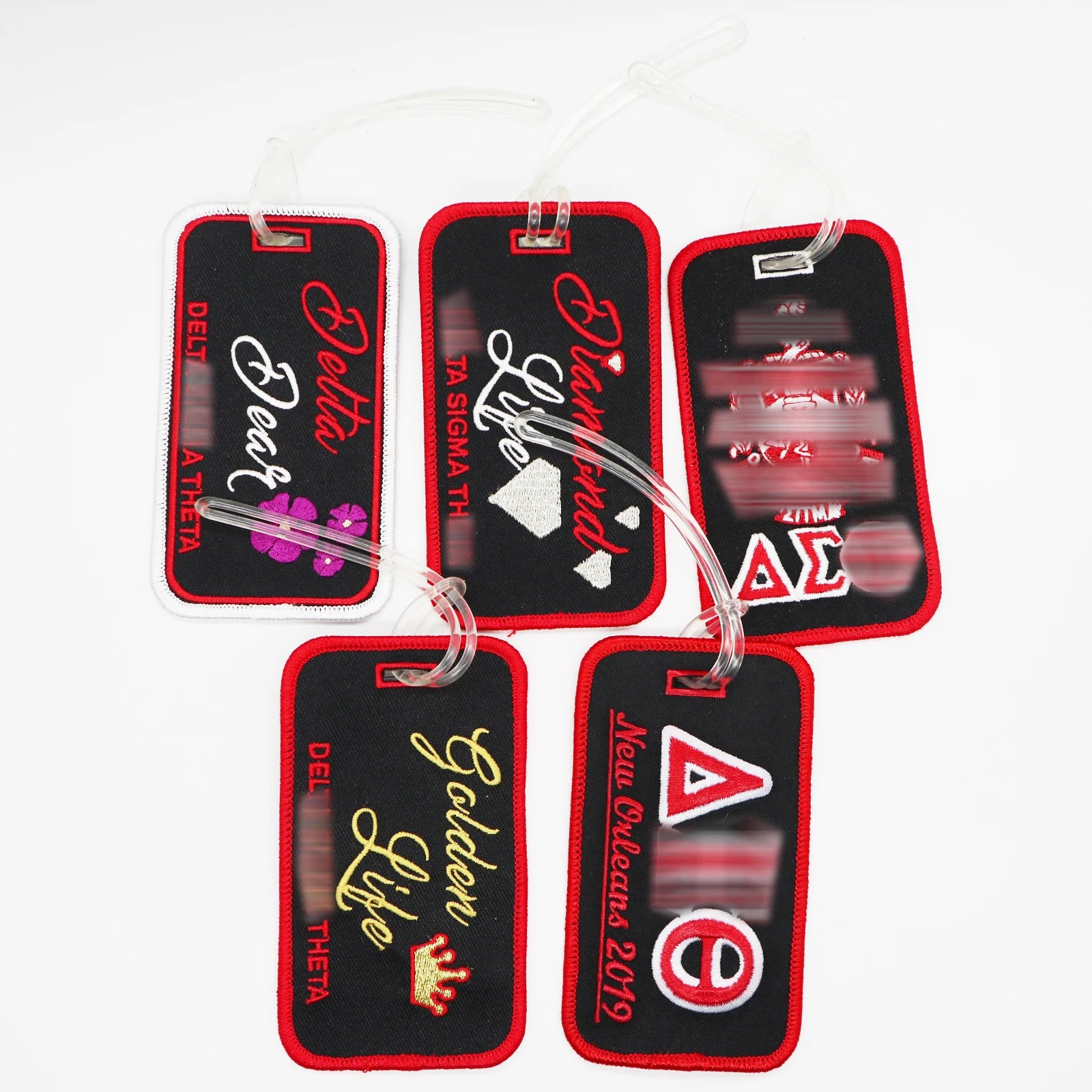 Red Color Embroidery Greek Letter Luggage Tag Sorority Embroidered Airline Cruise Hotel Baggage Tag