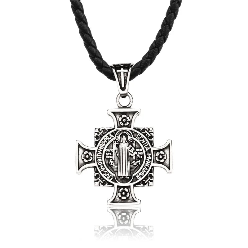 SS8-142P Men's Christian Stainless Steel Bible Jesus Exorcist Cross Pendant Chain Necklace Jewelry