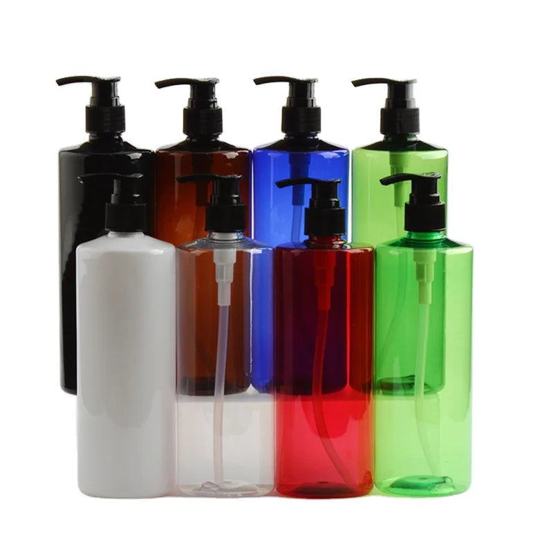 500ml Pink Pump Bottle Oil Cylindrical Flat Shoulder Lotion Shampoo Dispensing Green/Brown/White Empty Oil Bottle Pump