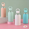 Borosilicate Glass Sports Water Bottle with Silicone Sleeve Portable Handle Couples & Student Design Trendy Everyday Bottle