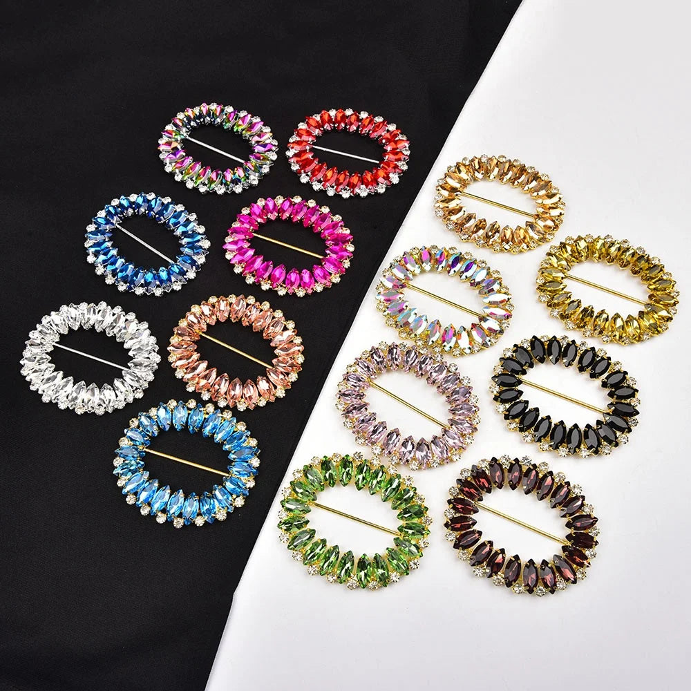 Oval Shaped Horse Eye Glass Rhinestone Buckle DIY Clothing Dress Belt Buckle Shoes Clips Decorative Accessories