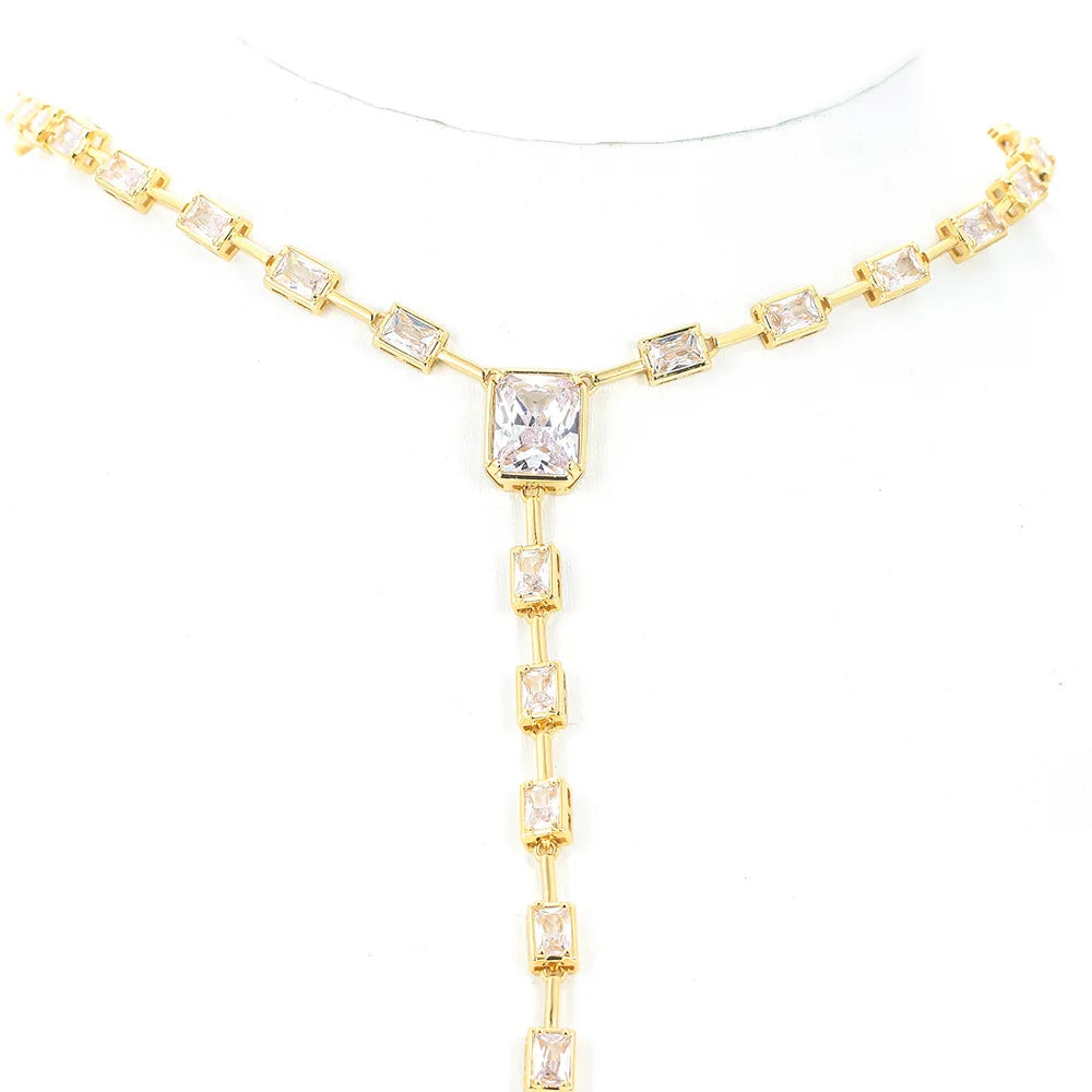 Hot Selling 14K Gold Chain Choker Fashionable Copper Brass Necklace Zircon Crystal Diamond Shiny Jewelry Cross-shaped Trendy