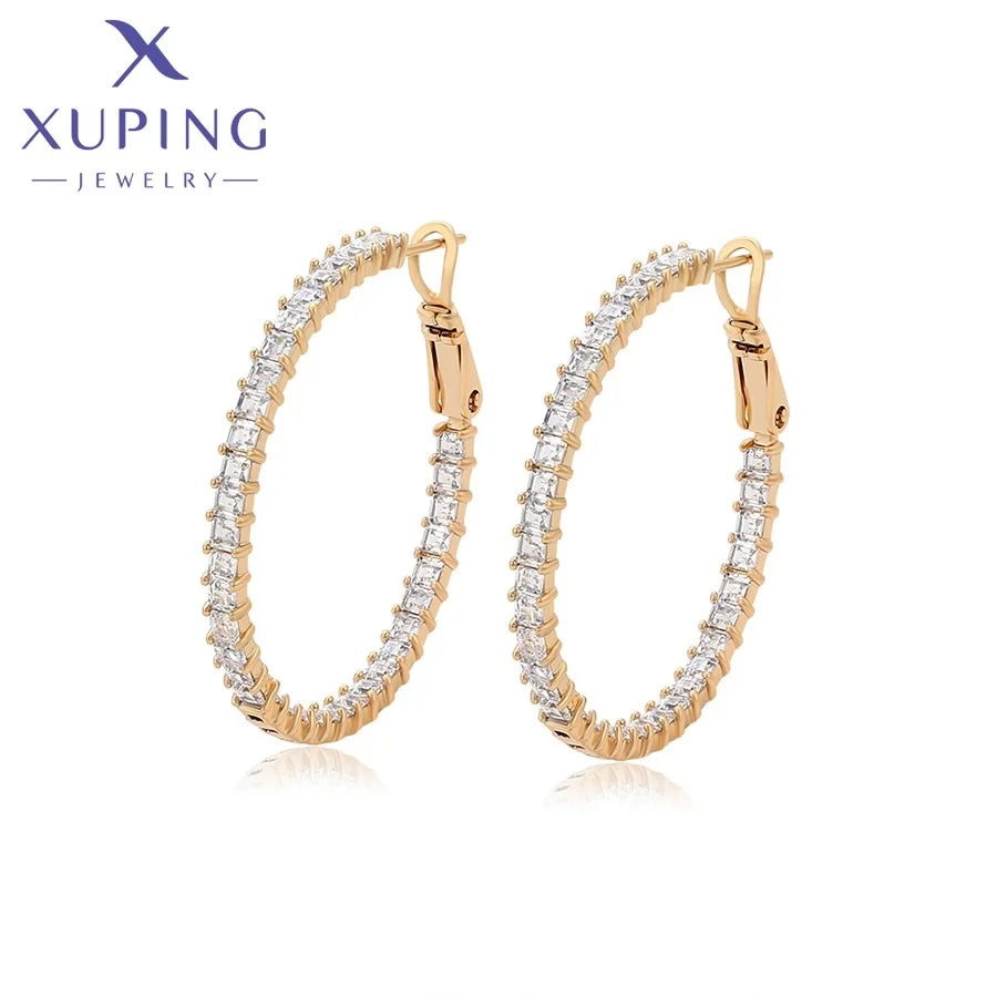 X000881925 XUPING Jewelry Wholesale 18K Gold Plated Fashion Bling Iced Out Large Big Women Hoop Earring