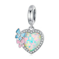 925 Sterling Silver Butterfly Opal Heart Love Charm Bead Pendant for Women Original Bracelet Necklace Jewelry SCC2101