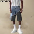 Summer Streetwear Straight Custom Jorts Baggy Distressed Dark Washed Cotton Baggy Shorts Contrast Panel Raw Edge Denim Jorts Men