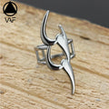 VAF Cool!! Flame Pattern Sickle Hollow Rng Stainless Steel Creative Flame Bending Knife Trend Bright Polished Ring