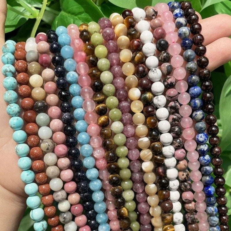 Natural Gemstone Beads 4-12 mm Round Loose Amethyst Agate Jasper Turquoise Crystal Bead for Jewelry Making DIY Bracelet Necklace