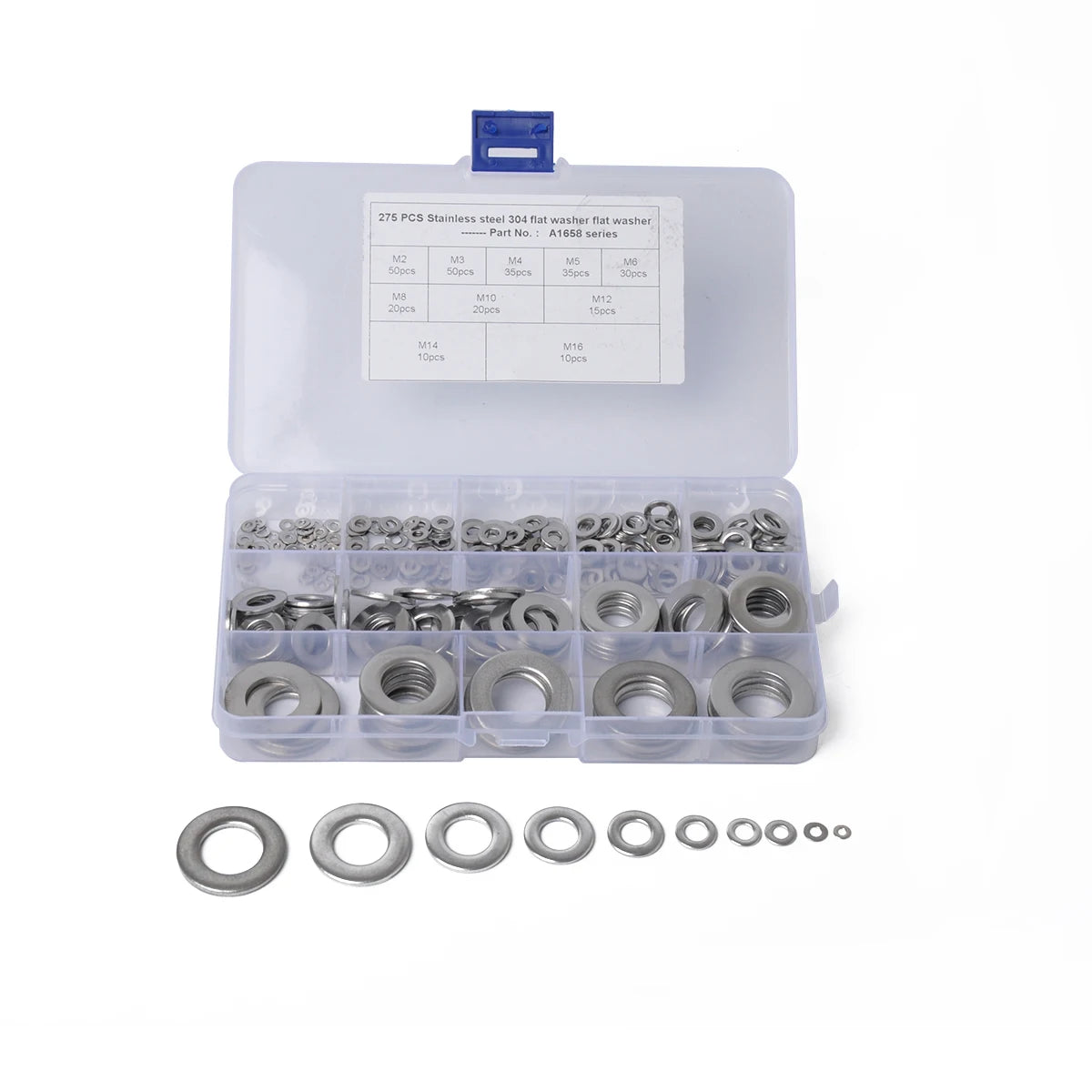 275PCS M2-M16 Stainless Steel Flat Gasket Metal Washer with Storage Box-Wholesale Price at BAJUTU-EbayWish Hot Seller