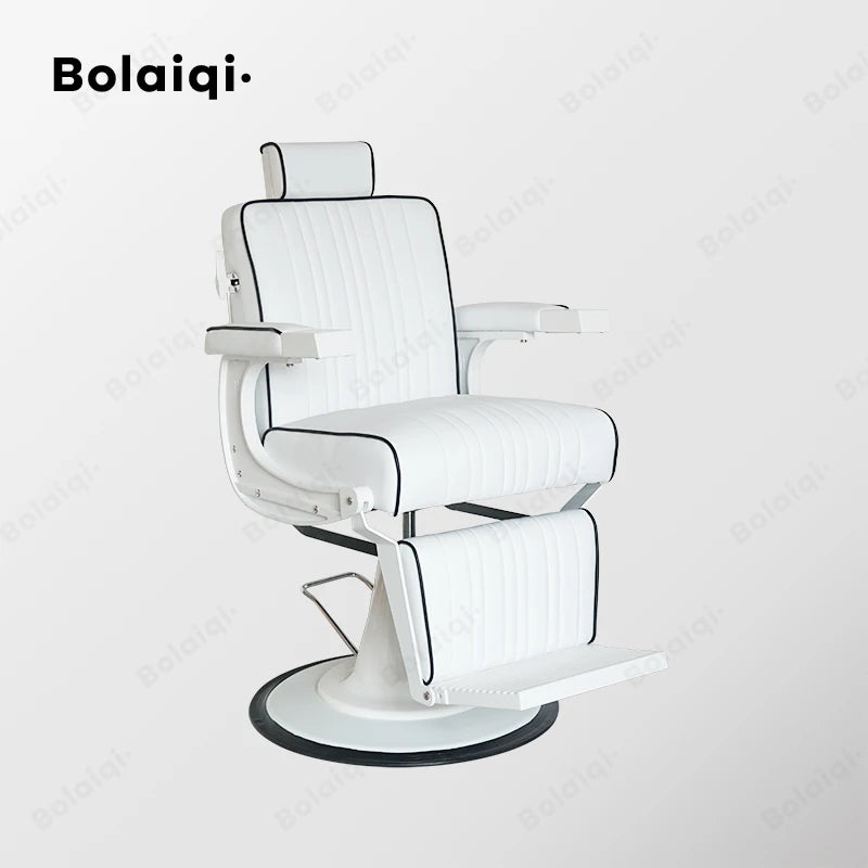BOLAIQI Ergonomic White Barber Chair Hydraulic Heavy Duty Pump Square Reclining Backrest for School Hotel Use Metal Furniture
