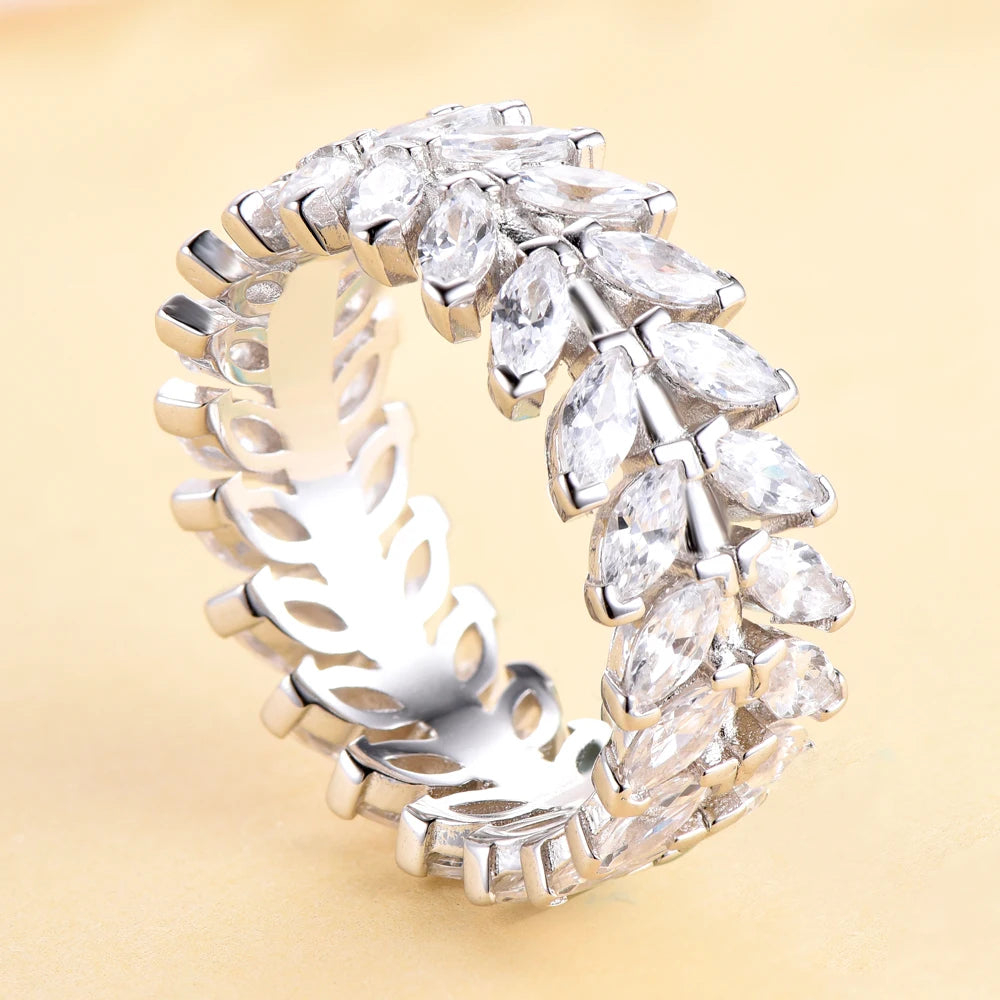 Tonglin New Arrival TL-448 Full Eternity Leaf Winding Geometry Silver Ring With 5A CZ Rhodium Plated Gold Plated Silver Rings