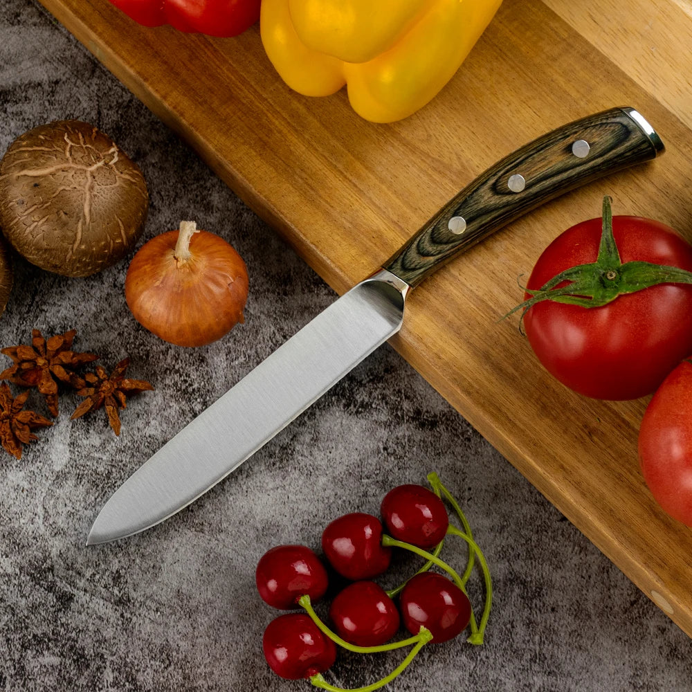 5 Inch 3Cr13 Stainless Steel Kitchen Utility Knife with Ergonomic Pakka Wood Handle Eco-Friendly Gift Box