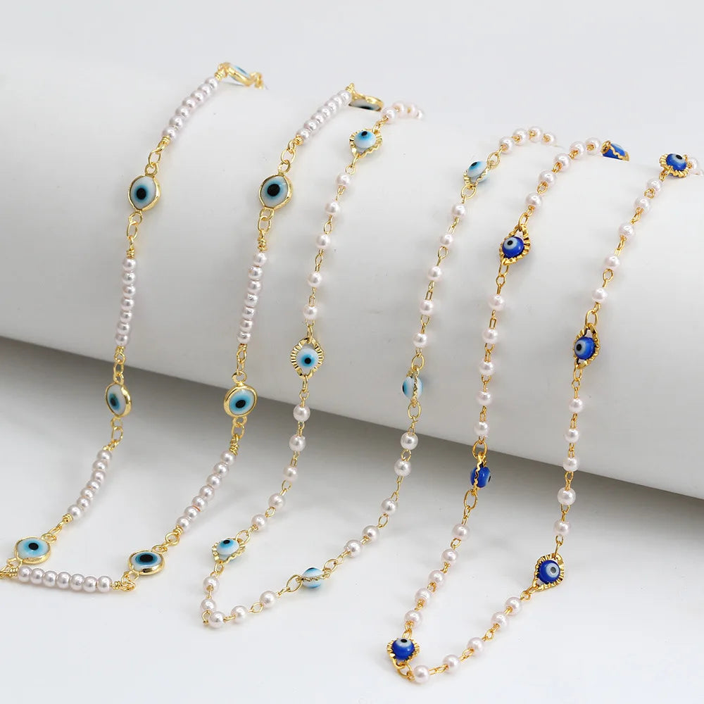 Handmade Metal Chain Abs Pearl Bead Eye Beads Beaded Chain Necklace Jewelry Necklaces for Women