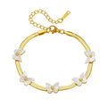 Fashion INS Style Five Little Daisies Butterfly Flat Snake Chain Bracelet Waterproof Stainless Steel Bracelet Jewelry Party Gift