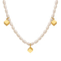 Fashion Fresh 18K Gold Plated Stainless Steel Square Pendant Freshwater Pearl Necklace for Women Party Anniversary Decoration
