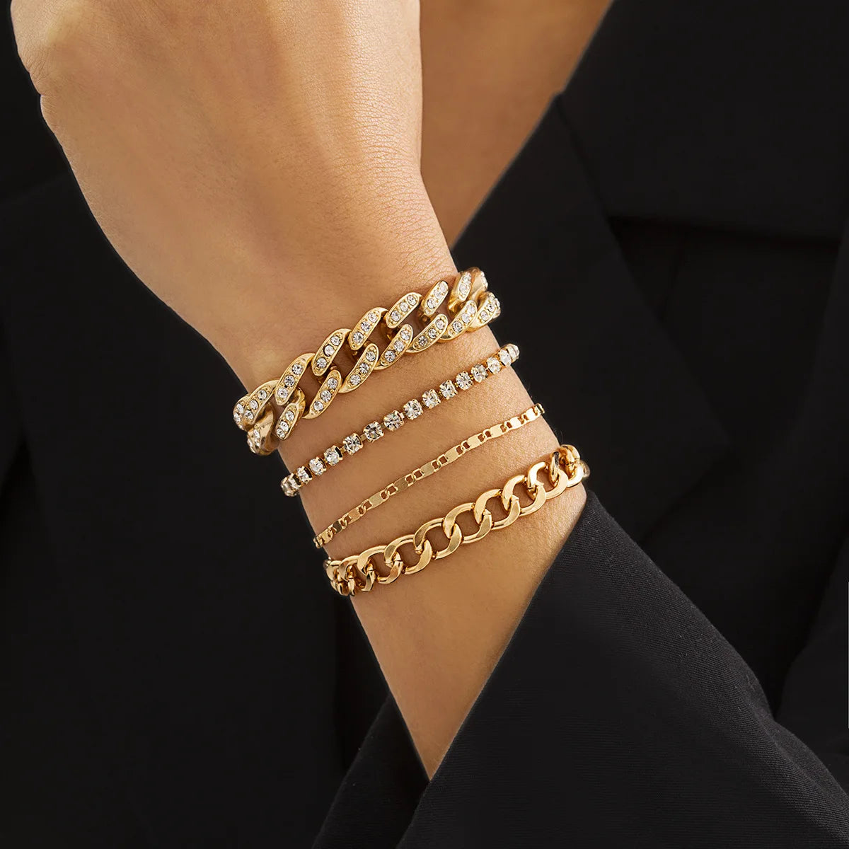 European  American Retro Snake Bone Chain Simple Personality Cuban Chain 18K Gold Plated  Zircon Bracelet for Women