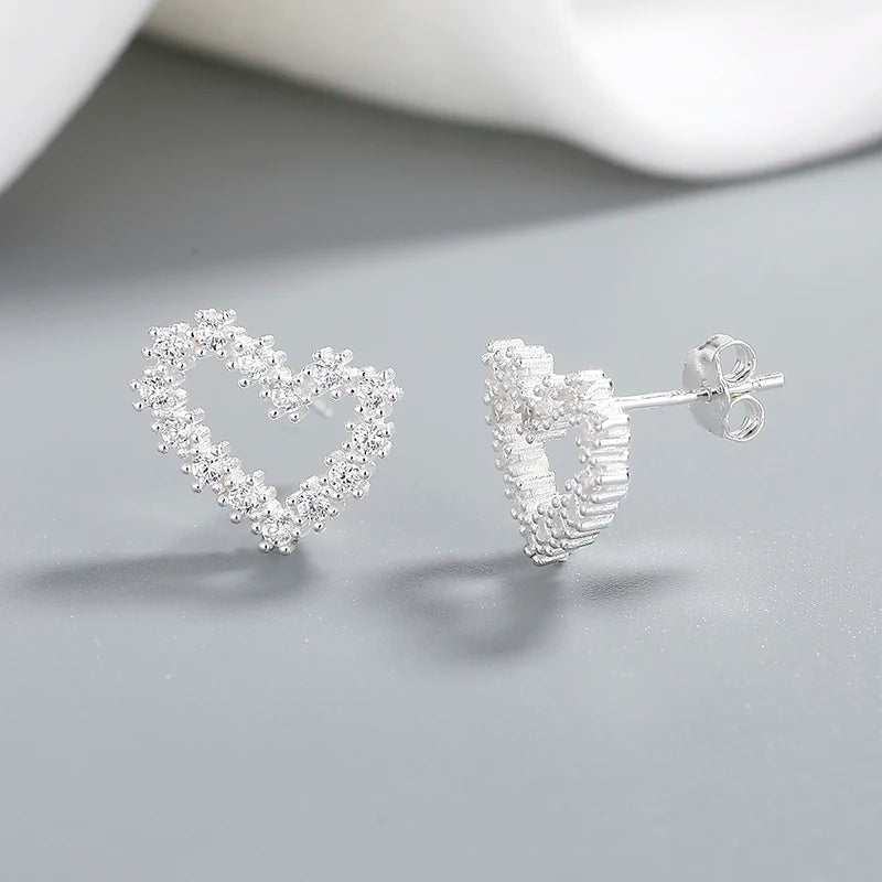 Hd Jewelry Wholesale White Cubic Zirconia S925 Women Sterling Silver Plated Heart-Shaped Studs Earring for Ladies Jewelry