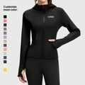 JYMW141 Custom Logo Women Zipper Outwork Sports Wear Long Sleeve Fleece Hooded Jacket Pocket Tight Running Yoga Fitness Top