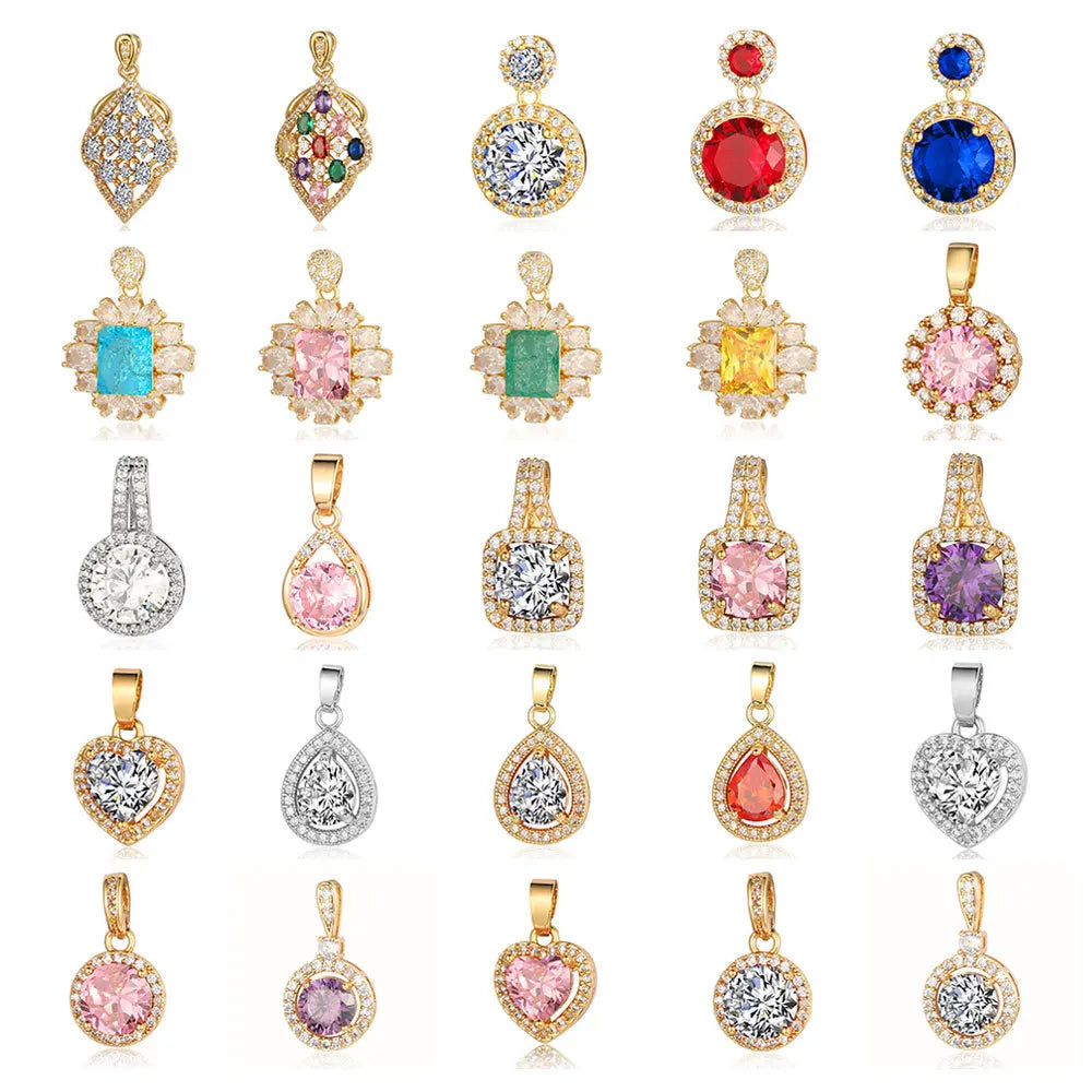 BM Luxurious Large Zircon Water Drop Square Heart Shaped Leaf Jewelry Accessories Copper Charms