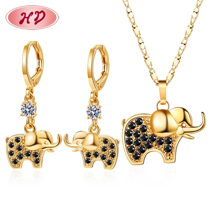Wholesale Fashion Jewelry 18K Gold Plated AAA Zircon Women Elephant Jewelry Sets for Ladies