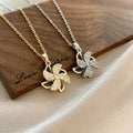 Rhinestone Pendant Necklace Cubic Zirconia Pave Shiny Rotatable Windmill Clavicle Chain Necklaces