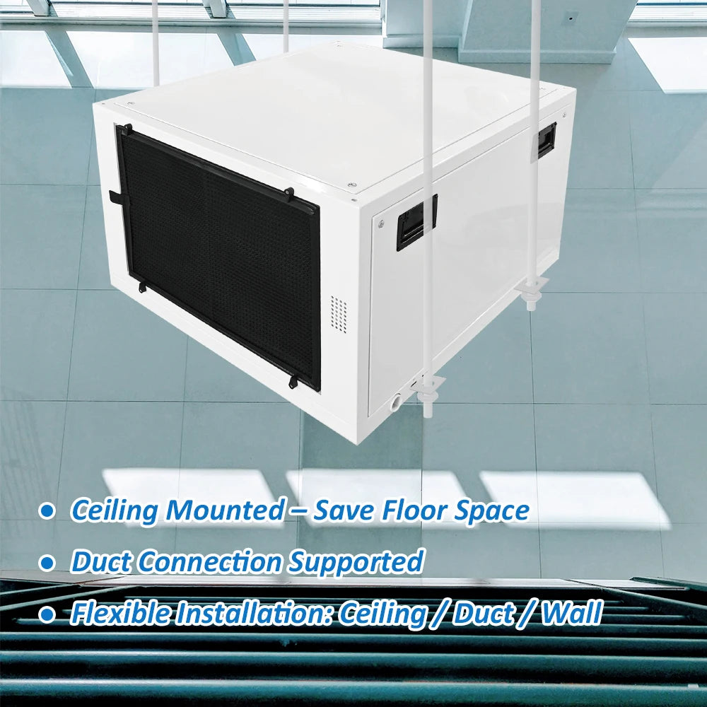 TOJJE 150 L/D Greenhouse Ceiling Mounted  Industrial Digital Control Dehumidifier with Pump for Grow Room Swimming Pool