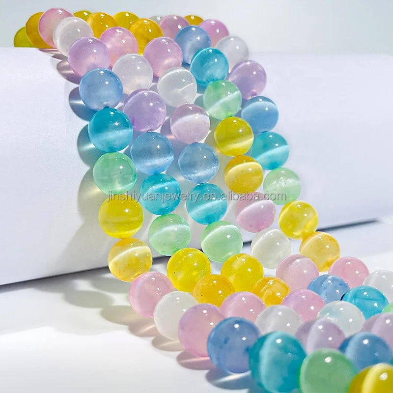 Shiny Natural Rainbow Selenite Gemstone Loose Beads for Jewelry Making Bracelet Necklace  Colorful Cat Eye Beaded
