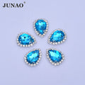 JUNAO 7*10mm 13*18mm Glass Crystal Rhinestone Drop Sewing Gemstones Bulk Blue Claw Crystals Rhinestones