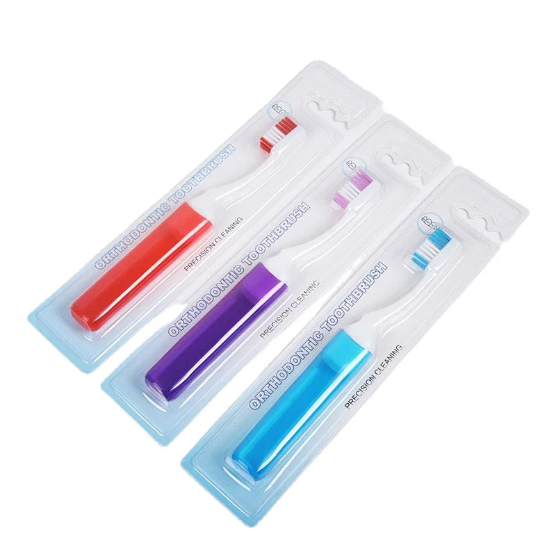 Portable Foldable Toothbrush with V-Trim Soft Nylon Bristles for Orthodontic Use PP Handle Material Travel-Friendly