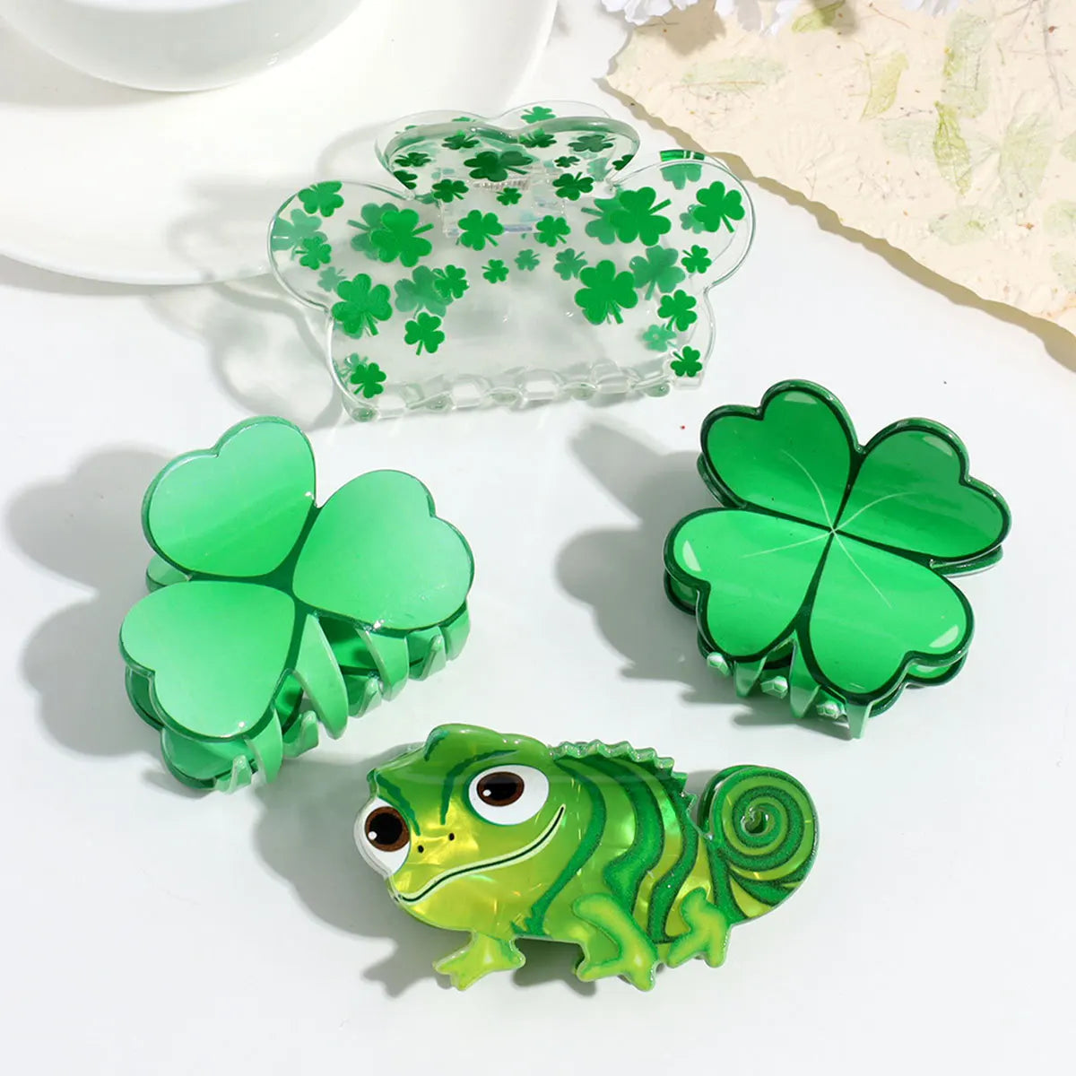 Elegant Clover Lizard Hair Claws Fresh and Delicate Four-leaf Clover Clover Gripper Versatile Hair Accessory for Going Out