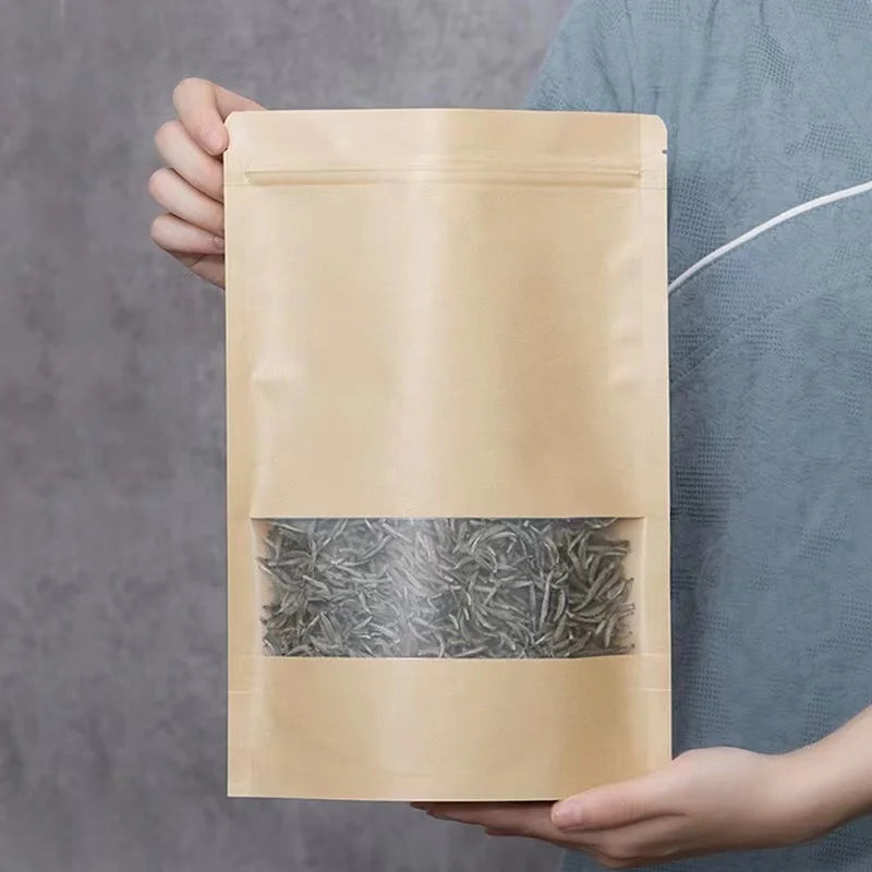2026 Custom Printed 3.5 Reusable Kraft Paper Stand up Mylar Bags Food Grade Kraft Pouch for Food Storage