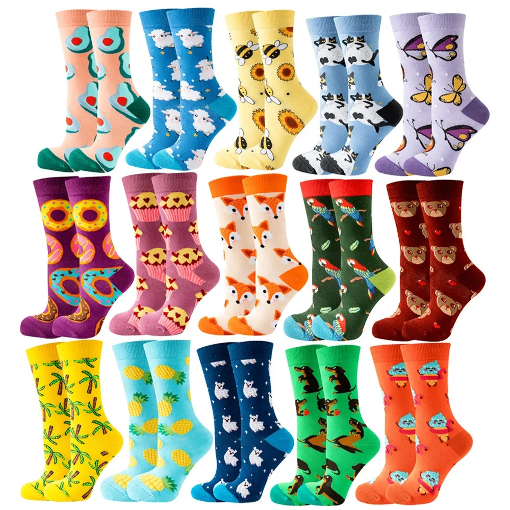 Wholesale Bulk Creative Pineapple Donut Pattern Socks Men Unisex Funky Funny Cotton Crew Socks